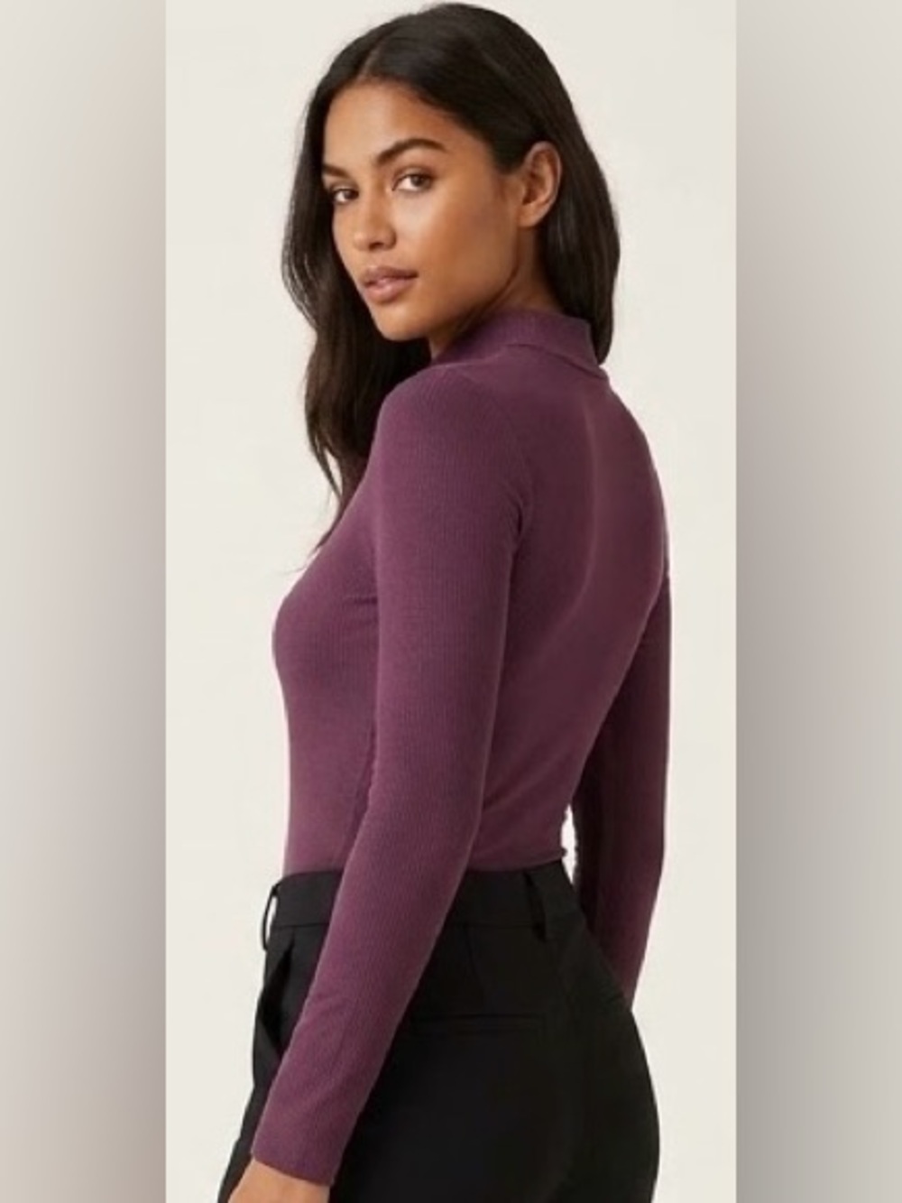 Selfie Women’s Size XS Ribbed Lin Sleeve Mock Beck Bodysuit Plum Purple